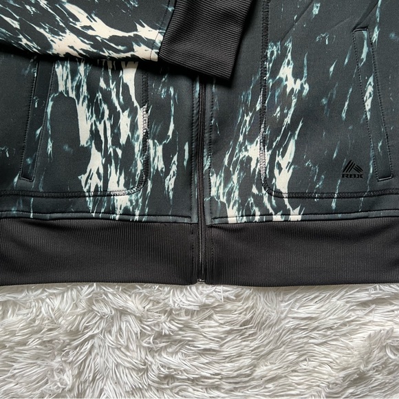 Women’s RBX Activewear Bomber Jacket Women’s Size XL  Black Blue & White Marble - Picture 8 of 16